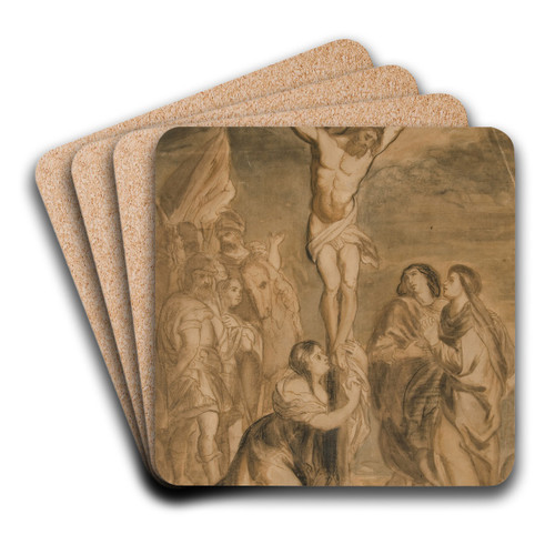 Christ on the Cross Surrounded by Virgin andSaints by Thodore Gricault Art Drink Coaster set