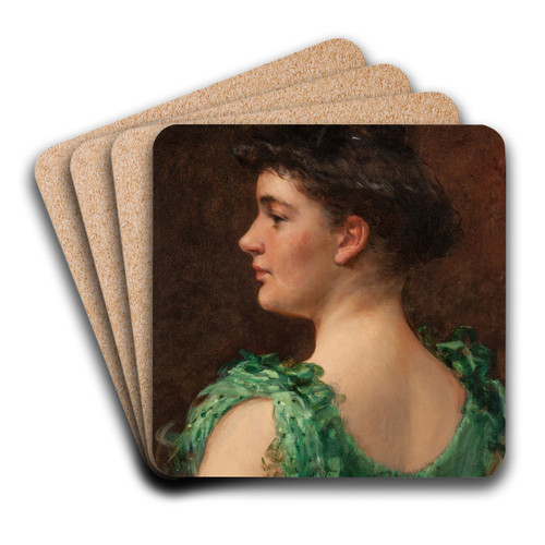 The Green Dress by James Carroll Beckwith Art Drink Coaster set