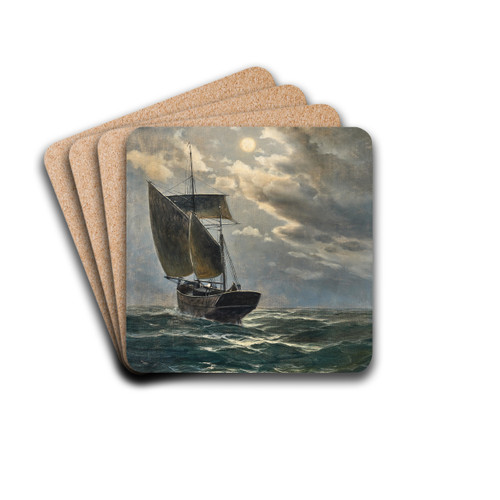 Fishermen in the moonlight by Max Jensen Drink Coasters - set of 4 Fishermen in the moonlight by Max Jensen Drink Coasters - set of 4