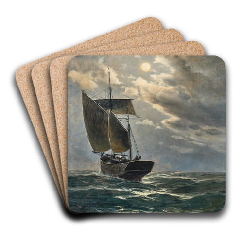 Fishermen in the moonlight by Max Jensen Art Drink Coaster set Fishermen in the moonlight by Max Jensen Art Drink Coaster set