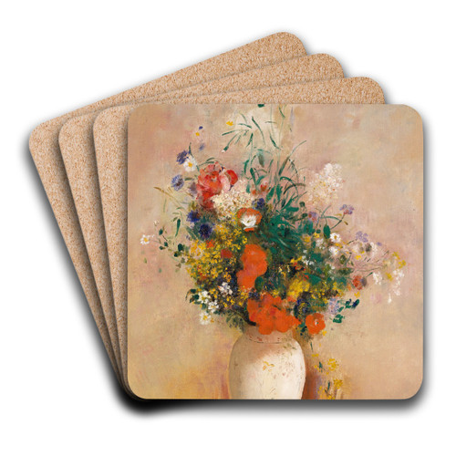 Vase of Flowers (Pink Background) by Odilon Redon Art Drink Coaster set Vase of Flowers (Pink Background) by Odilon Redon Art Drink Coaster set