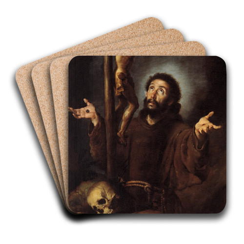 St Francis Of Assisi Adoring The Crucifix by Bernardo Strozzi Art Drink Coaster set
