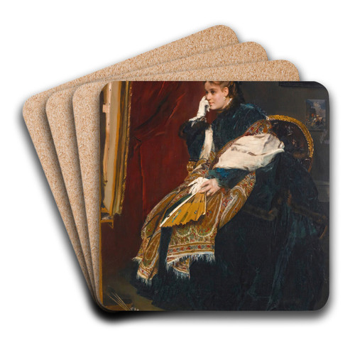 La femme en vert dans l'atelier by Alfred Stevens Art Drink Coaster set La femme en vert dans l'atelier by Alfred Stevens Art Drink Coaster set