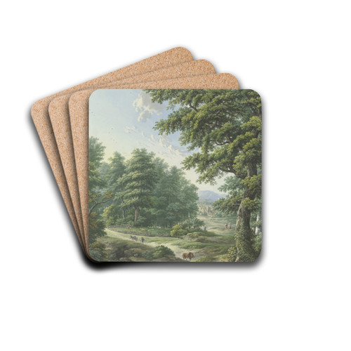 Umzunter Weideplatz im Wald, im Vordergrund eine Viehtrnke by Karl Franz Kraul Drink Coasters - set of 4