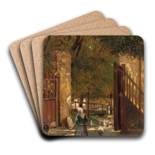 Sweeping the Courtyard by Eduard Majsch Art Drink Coaster set