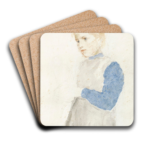 Study Of A StandingGirl by Albert Anker Art Drink Coaster set Study Of A StandingGirl by Albert Anker Art Drink Coaster set