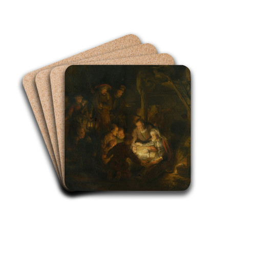 The Adoration of the Shepherds by Rembrandt van Rijn Drink Coasters - set of 4