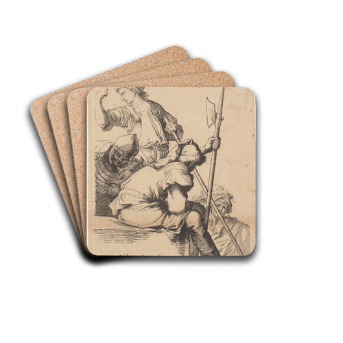 Three Soldiers, One Seated on a Square Block of Stone by Salvator Rosa Drink Coasters - set of 4