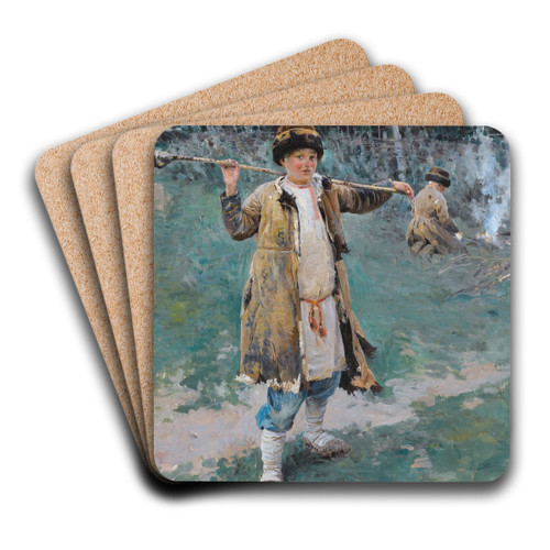 Village Boys by Sergei Arsenevich Vinogradov Art Drink Coaster set