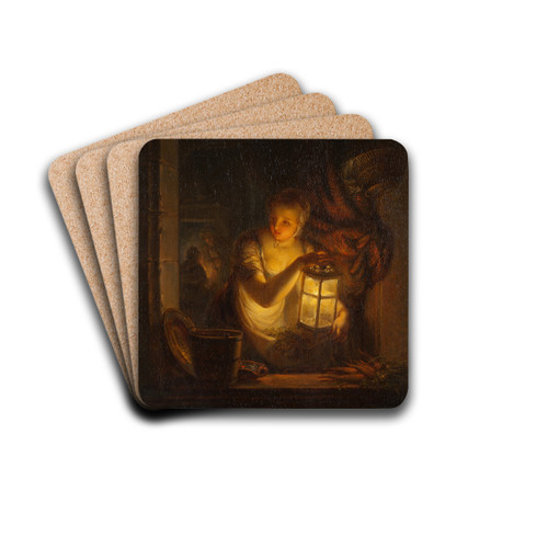 A Woman with A Lantern by Alexander Laurus Drink Coasters - set of 4 A Woman with A Lantern by Alexander Laurus Drink Coasters - set of 4