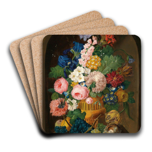 Still Life Of Flowers With A BirdS Nest by Johann Baptist Drechsler Art Drink Coaster set Still Life Of Flowers With A BirdS Nest by Johann Baptist Drechsler Art Drink Coaster set