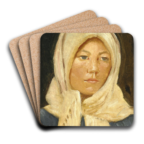 En ung skagenspige med trklde by Michael Ancher Art Drink Coaster set