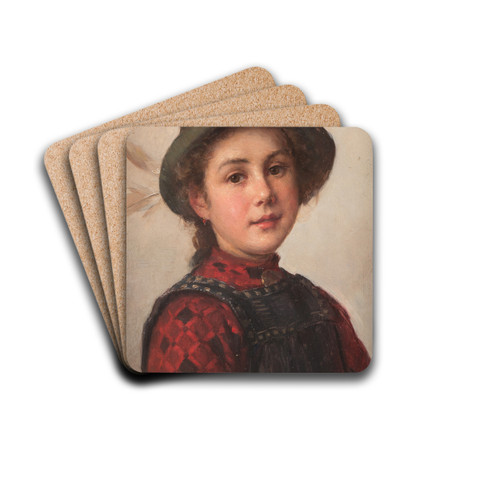 Young Girl by Friedrich Anton Prlss Drink Coasters - set of 4 Young Girl by Friedrich Anton Prlss Drink Coasters - set of 4
