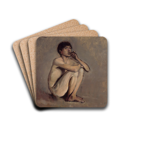 Study of a Seated Nude of a Young Man by Ladislav Mednynszky Drink Coasters - set of 4