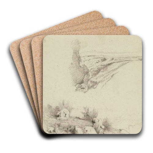 Deux paysages by Jean-Achille Benouville Art Drink Coaster set