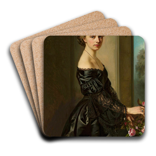 Portrait Of A Young Woman With Roses by Norbert Schrdl Art Drink Coaster set Portrait Of A Young Woman With Roses by Norbert Schrdl Art Drink Coaster set