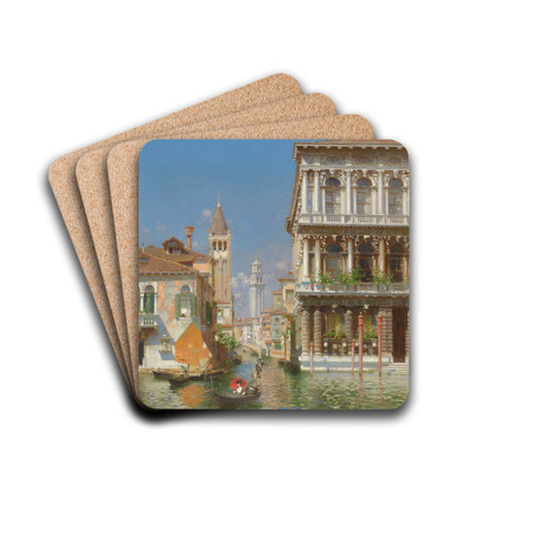 Gondola On The Grand Canal Near Ca' Rezzonico, Venice by Rubens Santoro Drink Coasters - set of 4