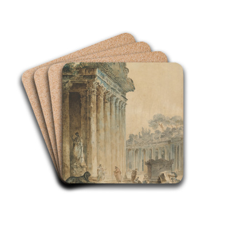 Capriccio with an Ancient Temple by Hubert Robert Drink Coasters - set of 4
