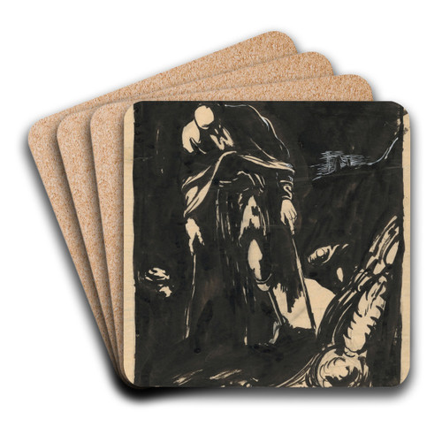 Man Walking with Crutches with a Long Beard by Jn Novk Art Drink Coaster set Man Walking with Crutches with a Long Beard by Jn Novk Art Drink Coaster set