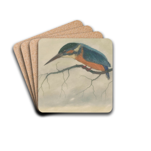 IJsvogel op een tak in een weidelandschap by Frans Everbag Drink Coasters - set of 4