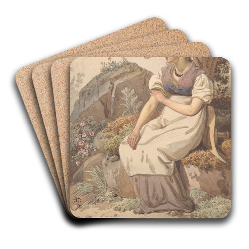 Young Woman in the Vaudois after the Grape Harvest by Wolfgang Adam Tpffer Art Drink Coaster set