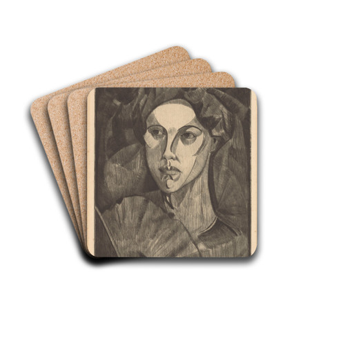 Hoofd van een vrouw by Lodewijk Schelfhout Drink Coasters - set of 4 Hoofd van een vrouw by Lodewijk Schelfhout Drink Coasters - set of 4