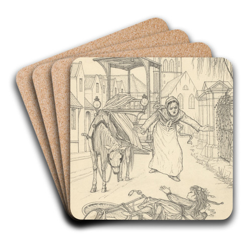 Meisje aangereden door een paardenkar by Willem Pothast Art Drink Coaster set