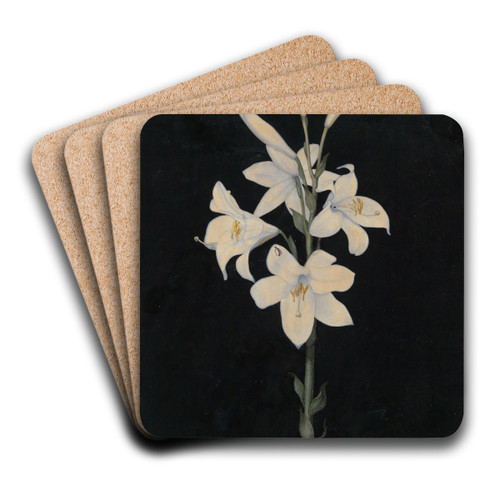 Lilienstengel auf schwarzem Grund by Georg Philipp Schmitt Art Drink Coaster set