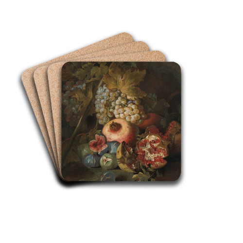 Bunches of Grapes, Pomegranates and Figs in a Landscape by Abraham Brueghel Drink Coasters - set of 4