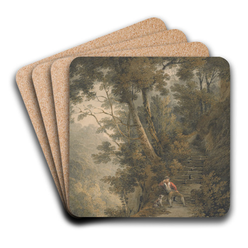 A scene in the woods at Bolton Abbey, Yorkshire by James Bourne Art Drink Coaster set