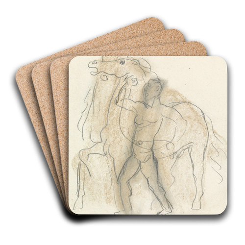 Schetsblad met man, die twee paarden in bedwang houdt by Leo Gestel Art Drink Coaster set