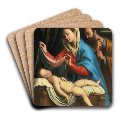 The Virgin And Saint Joseph With The Sleeping Christ Child by Giovanni Battista Salvi da Sassoferrato Art Drink Coaster set The Virgin And Saint Joseph With The Sleeping Christ Child by Giovanni Battista Salvi da Sassoferrato Art Drink Coaster set