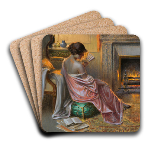 Femme  l'ventail by Delphin Enjolras Art Drink Coaster set