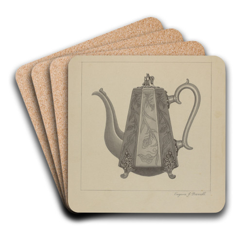 Pewter Coffee Pot by Eugene Barrell Art Drink Coaster set