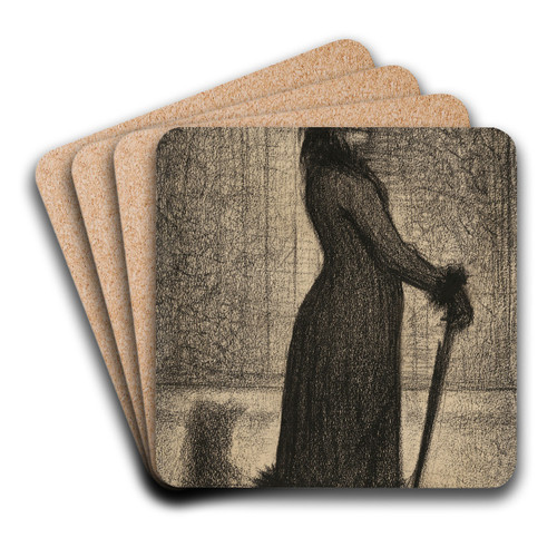 Woman Strolling (Une lgante) by Georges Seurat Art Drink Coaster set
