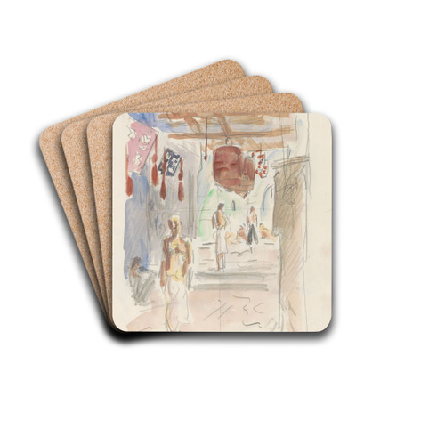 Overdekte straat met lampionnen en figuren by Marius Bauer Drink Coasters - set of 4