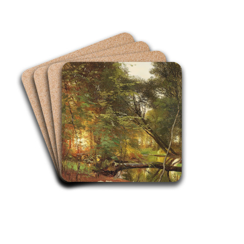 lb i skoven, solnedgang by Carl Frederik Aagaard Drink Coasters - set of 4 lb i skoven, solnedgang by Carl Frederik Aagaard Drink Coasters - set of 4