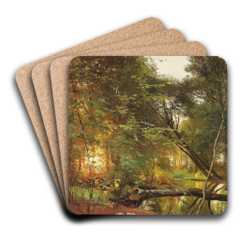 lb i skoven, solnedgang by Carl Frederik Aagaard Art Drink Coaster set lb i skoven, solnedgang by Carl Frederik Aagaard Art Drink Coaster set