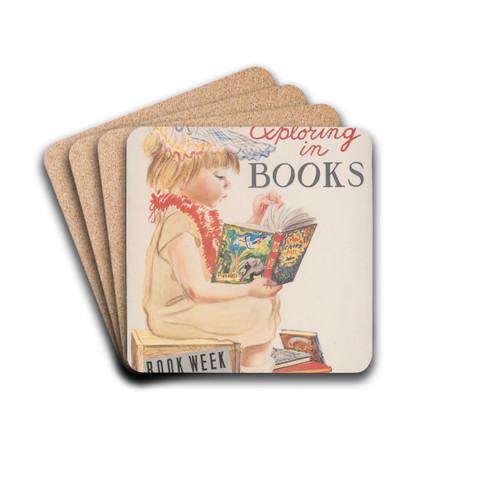 Go exploring in books. Book week Nov. 1-7 by Feodor Rojankovsky Drink Coasters - set of 4