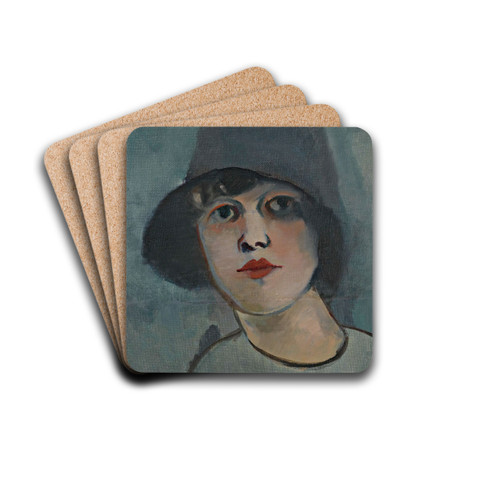 Portrait of a Lady In a Hat by Rudolf Kremlika Drink Coasters - set of 4