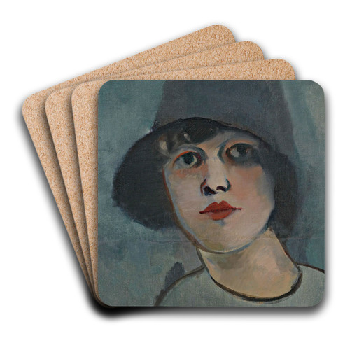 Portrait of a Lady In a Hat by Rudolf Kremlika Art Drink Coaster set