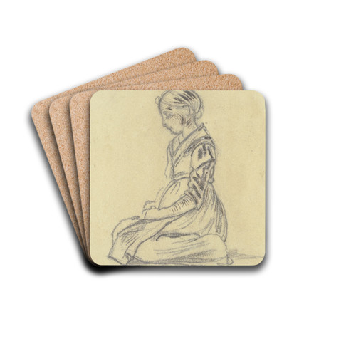 Kniendes Mdchen mit gesenktem Kopf im Profil nach links by Jakob Frchtegott Dielmann Drink Coasters - set of 4