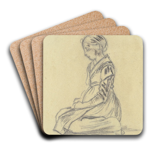Kniendes Mdchen mit gesenktem Kopf im Profil nach links by Jakob Frchtegott Dielmann Art Drink Coaster set