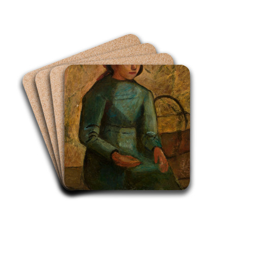 Dziewczyna w zielonej sukni z koszykiem by Tadeusz Makowski Drink Coasters - set of 4 Dziewczyna w zielonej sukni z koszykiem by Tadeusz Makowski Drink Coasters - set of 4