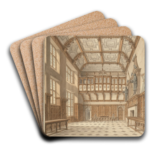 Interior View of the Hall at Hatfield House by John Buckler Art Drink Coaster set