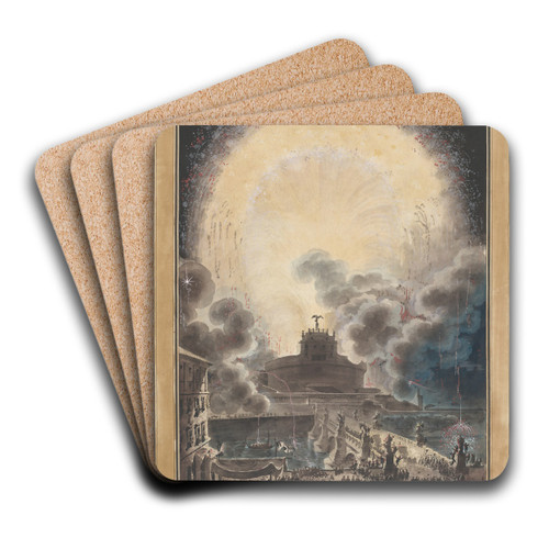 The Fireworks Above Castel SantAngelo by Louis Jean Desprez Art Drink Coaster set