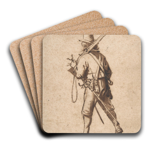 A Walking Musketeer, seen from behind by Anthonie Palamedesz. Art Drink Coaster set A Walking Musketeer, seen from behind by Anthonie Palamedesz. Art Drink Coaster set