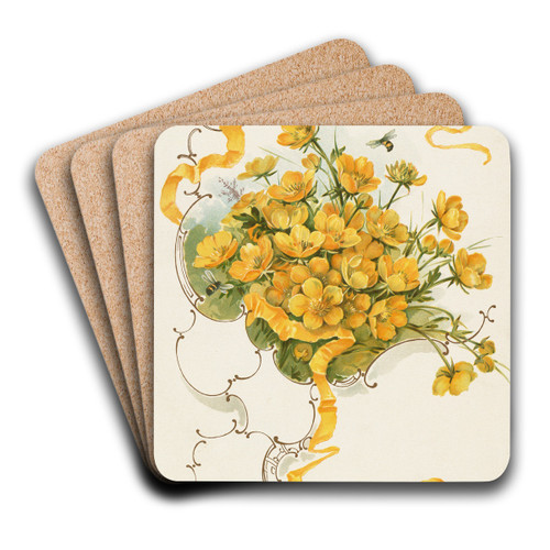 Buttercups by Louis Prang Art Drink Coaster set