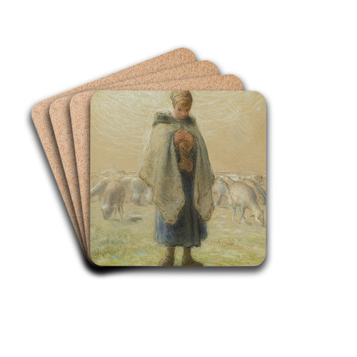 Petite bergre tricotant by Jean-Franois Millet Drink Coasters - set of 4 Petite bergre tricotant by Jean-Franois Millet Drink Coasters - set of 4