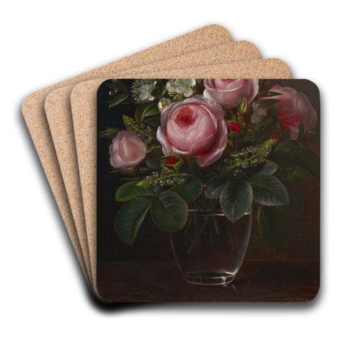Roses and Tree Anemones in a Glass Vase by Johan Laurentz Jensen Art Drink Coaster set